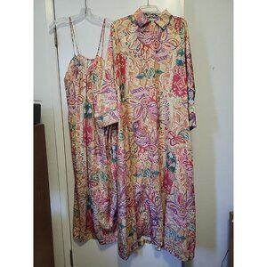 Mary Mcfadden Vintage Long Peignoir Set Gold Purple Pink Small